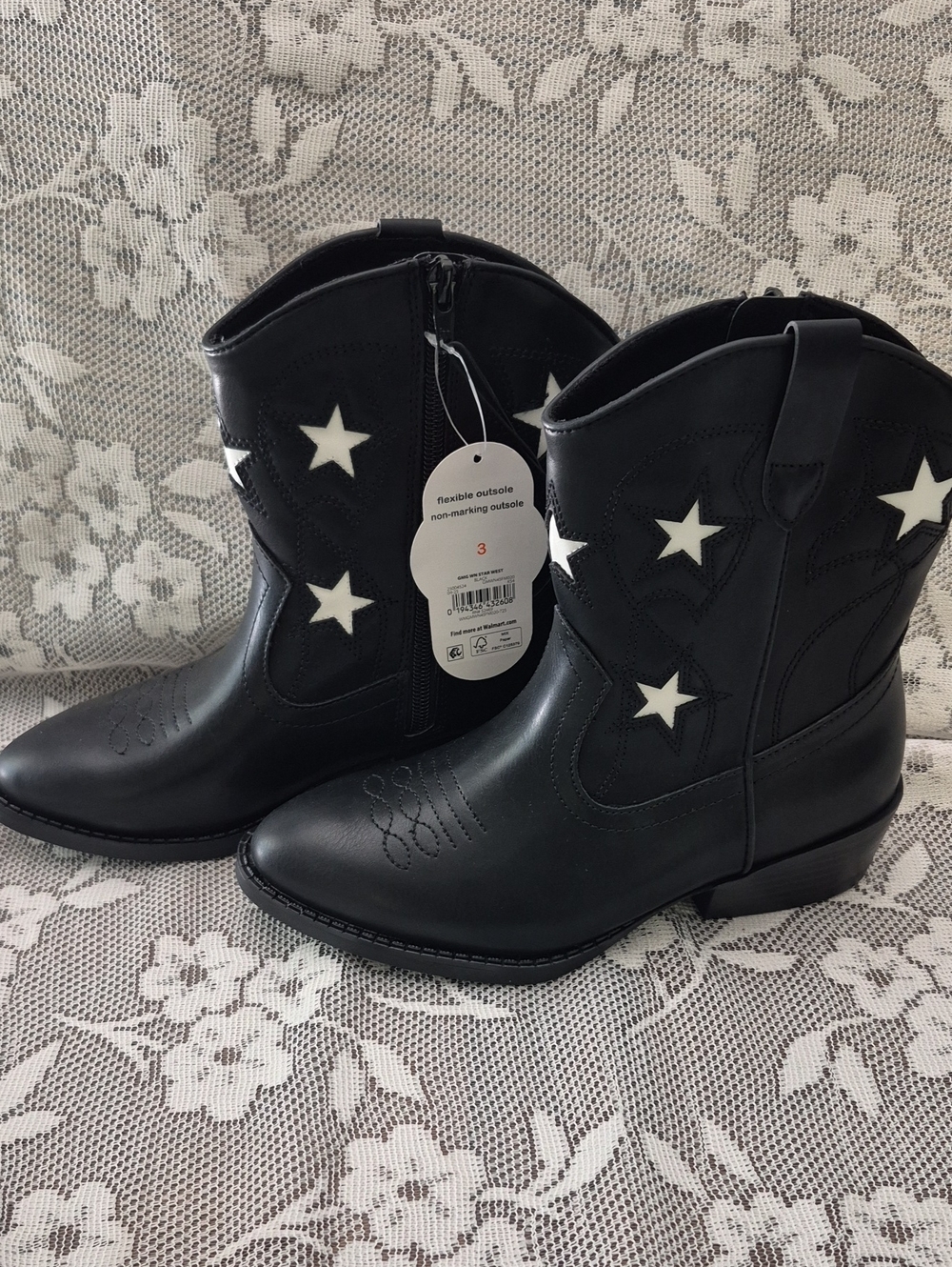 Wonder Nation Black With White Star Accent Cowgirl Boots